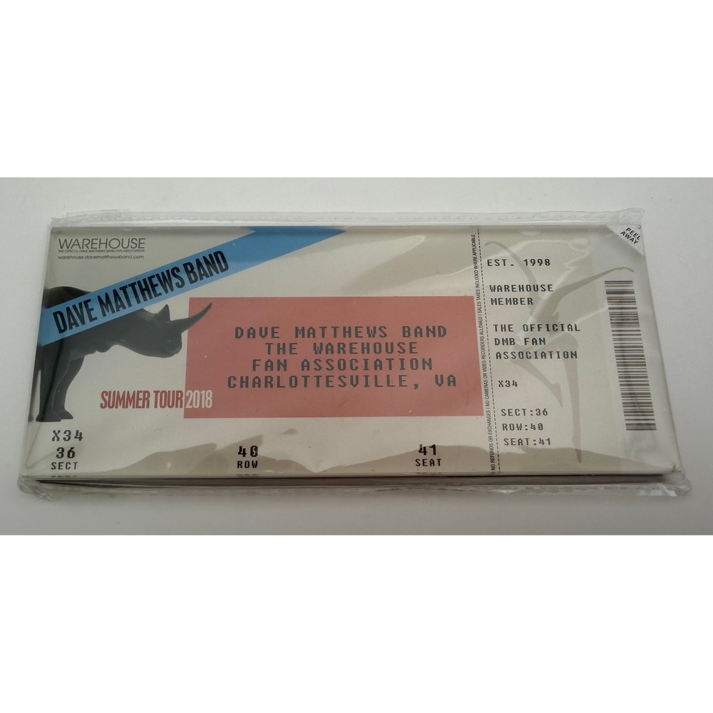 Dave Matthews Band Summer Tour 2018 Warehouse Fan Association Ticket Stub Sealed